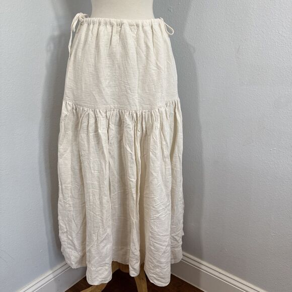 Shona Joy Skirt Womens 4 Ivory Linen Aria Drawstring Split Minimalist Langenlook